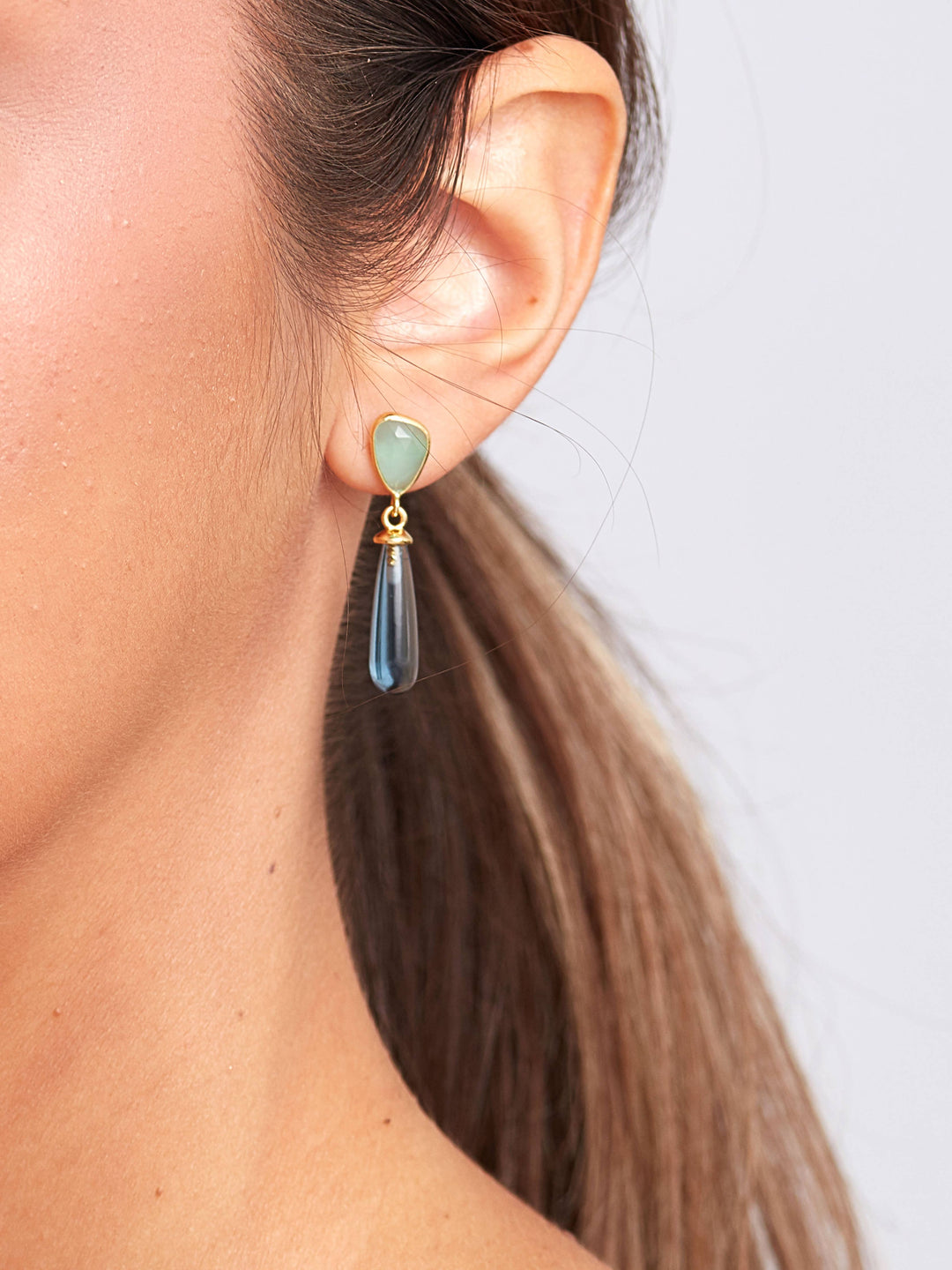 Adhara Earring - Blue Iolite & Aqua Chalcedony