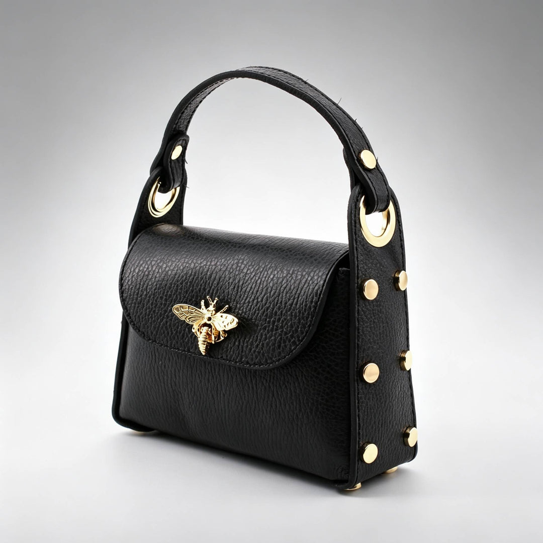 Mini Leather Bag with Gold Bee: Borgogna