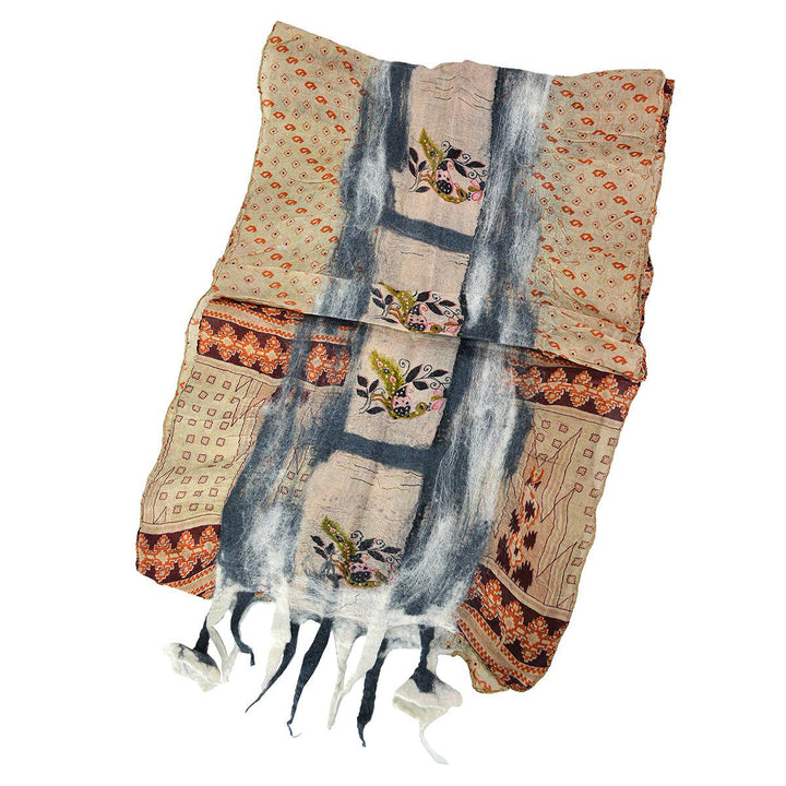 Grey & White Felt Scarves with Flower Hanging