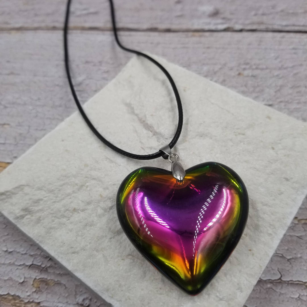 Large Glass Heart  Necklace: Colorful