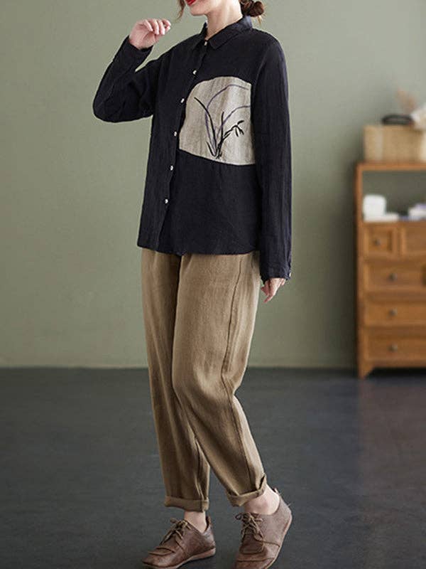 Embroidered Lapel Tops: APRICOT / XL