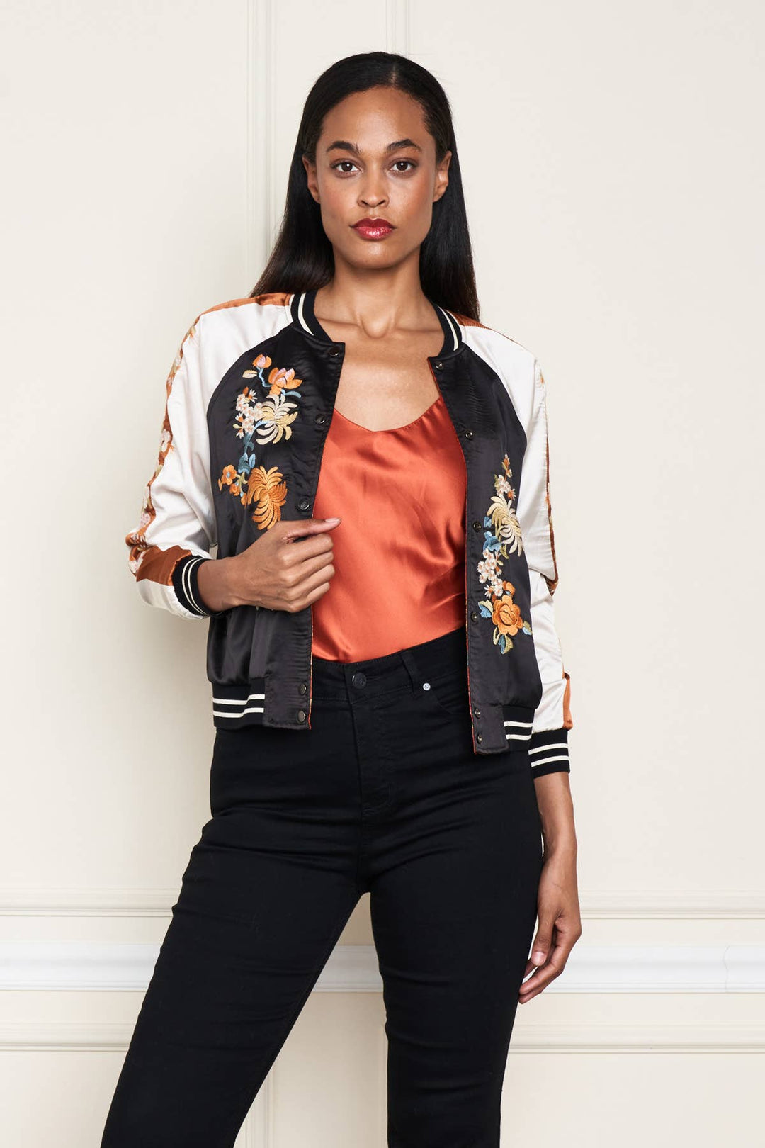 Reversible Satin Rust Jkt: Black/ L
