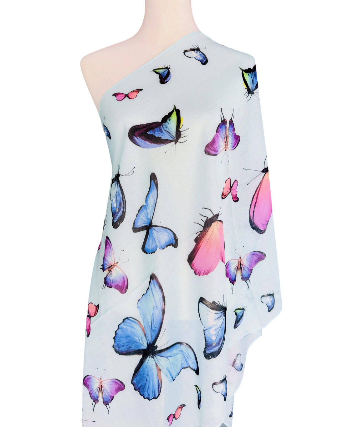 Multicolor Butterfly Scarf: White
