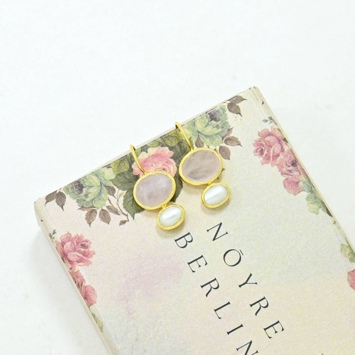 - Primrose Earring - Rose Quartz & Pearl