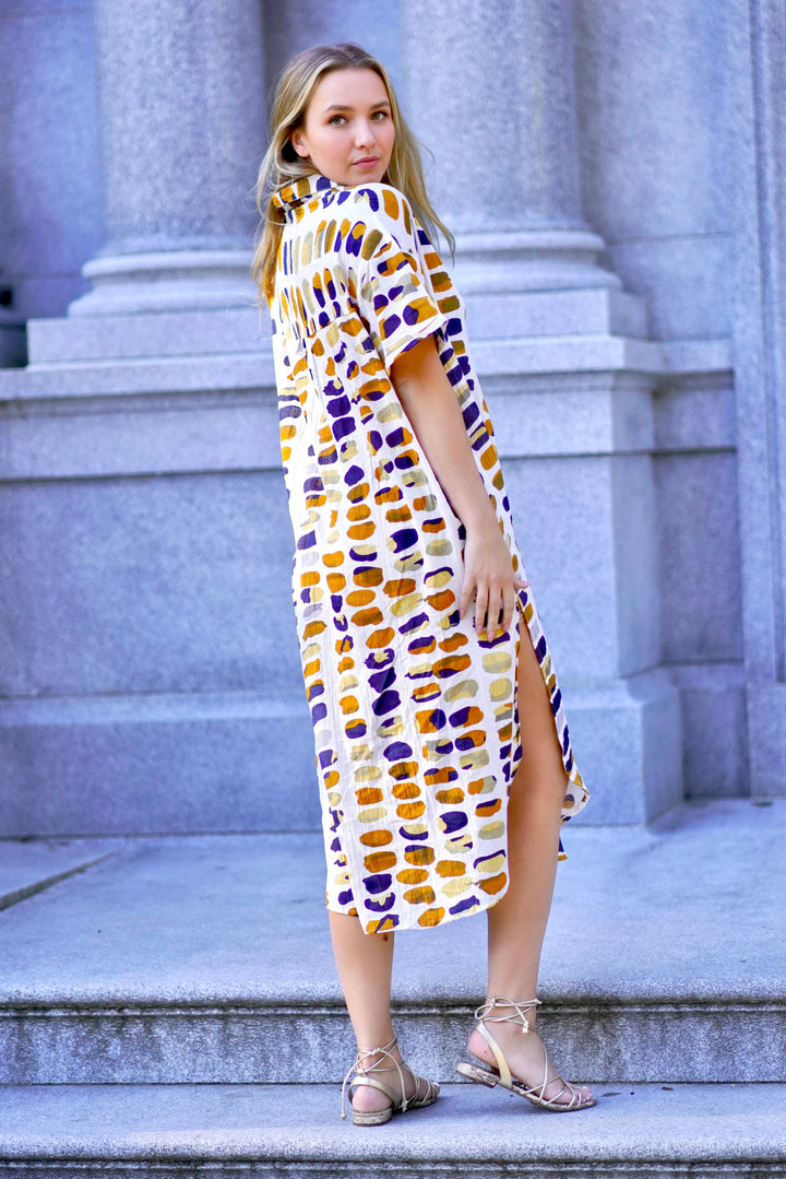 Zoey Geo Dress: White Gold / L