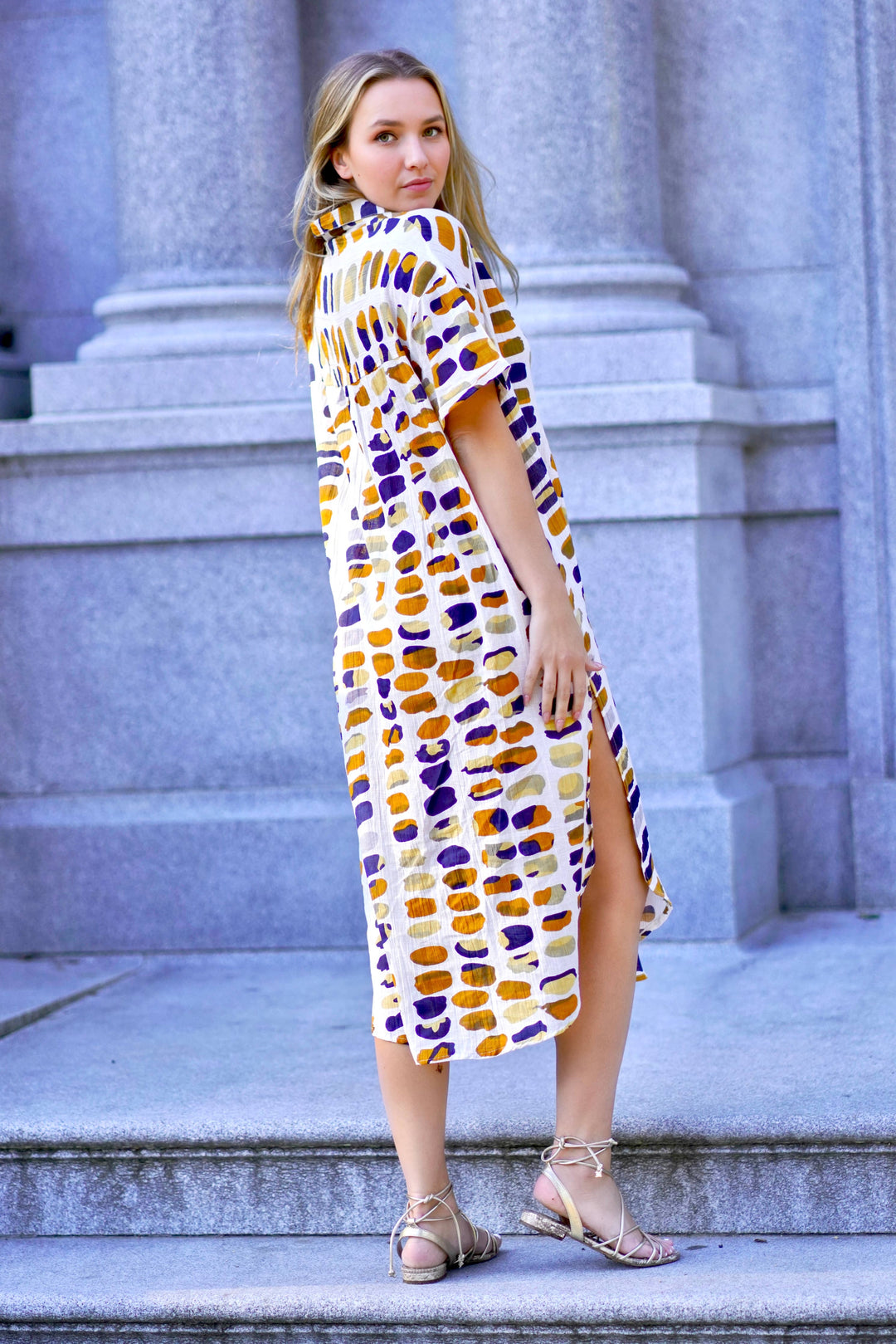 Zoey Geo Dress: White Gold / XL