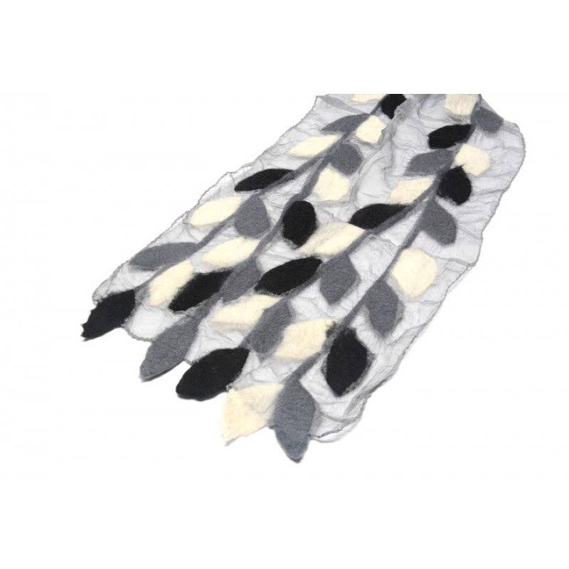 Grey Leaves Felted Chiffon Scarves