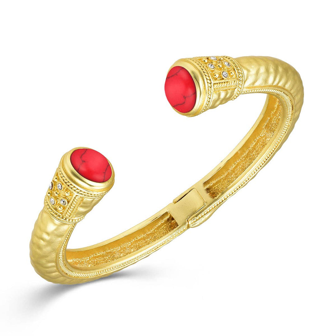 Gold Hammered Bangle: Turquoise