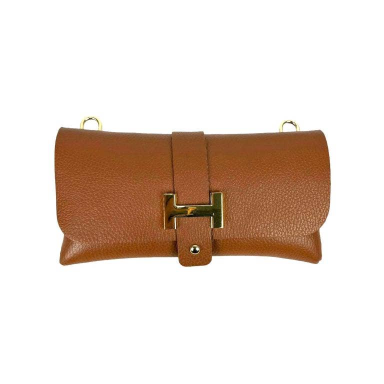 Leather Bag with Chain Handle : Brown