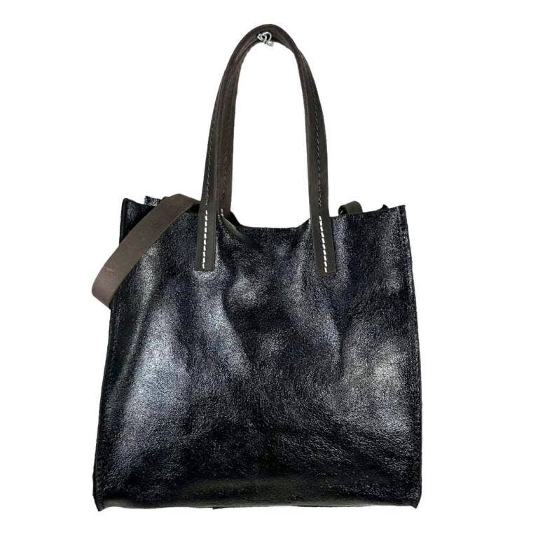 Shiny Leather Shopper Bag: Fuchsia