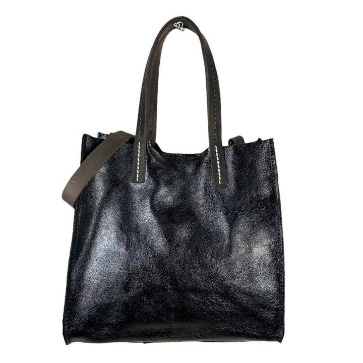 Shiny Leather Shopper Bag: Fuchsia