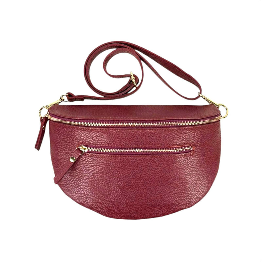 Large Italian Leather Waist Bag: Silver