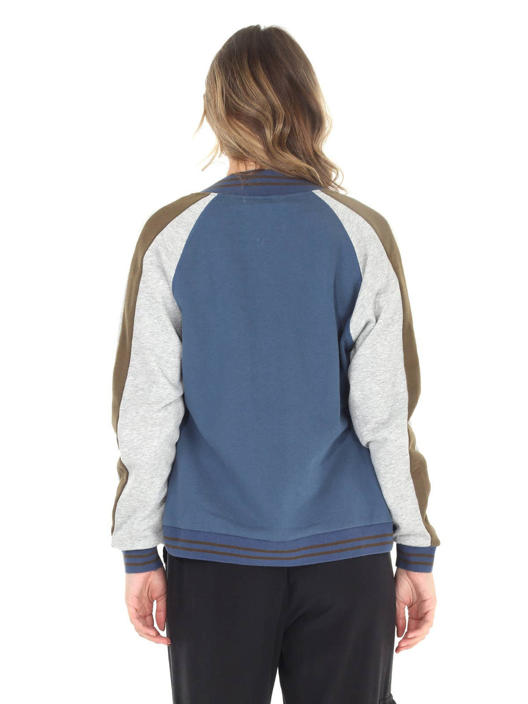 4512-MAJ  French Terry Retro Ebroidered Baseball Jacket: Steel Blue /S