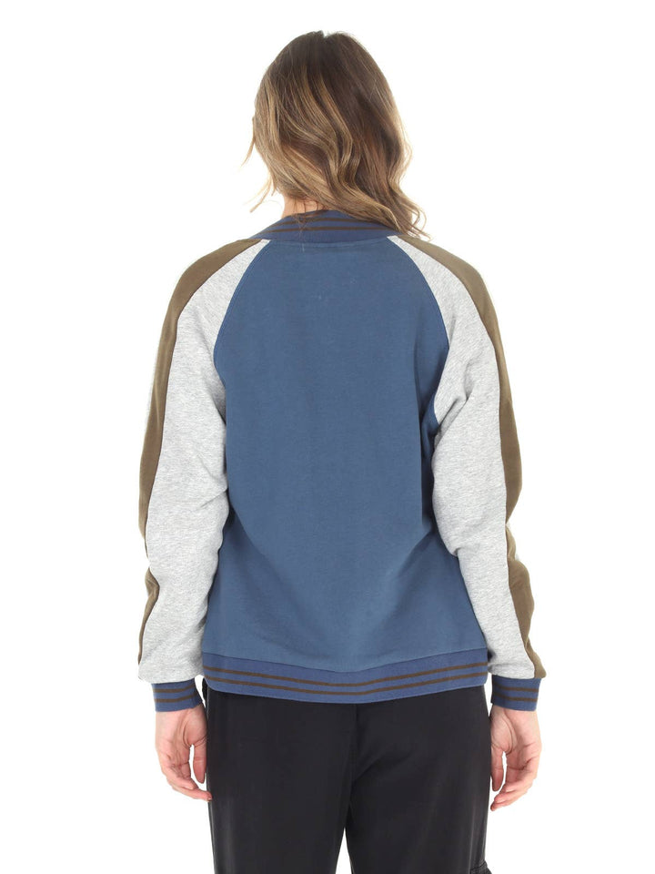 4512-MAJ  French Terry Baseball Jacket: Steel Blue/ L