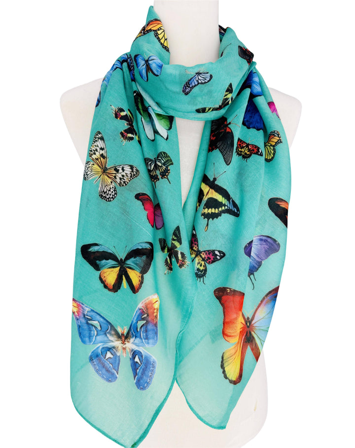 Multicolor Butterfly Scarf: White