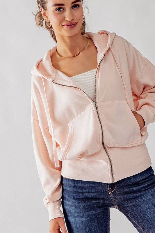 WASHED DOLMAN ZIP UP HOODIE JKT: NATRL