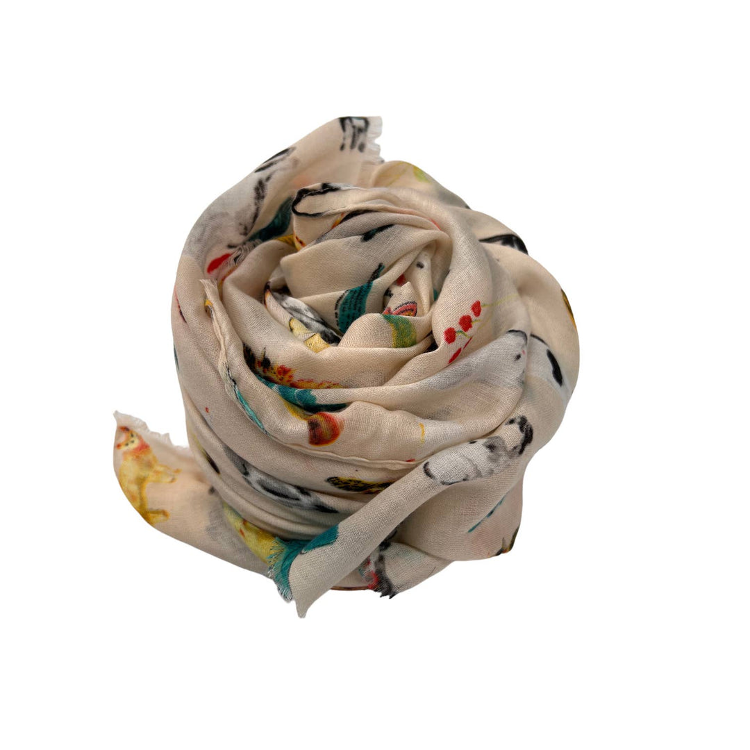 Animal cat print on scarf: Beige