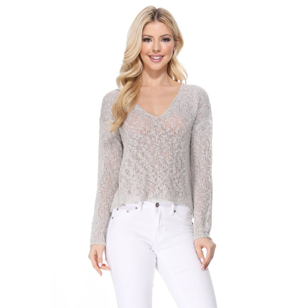 V-Neck Crop Pullover: IVORY / S