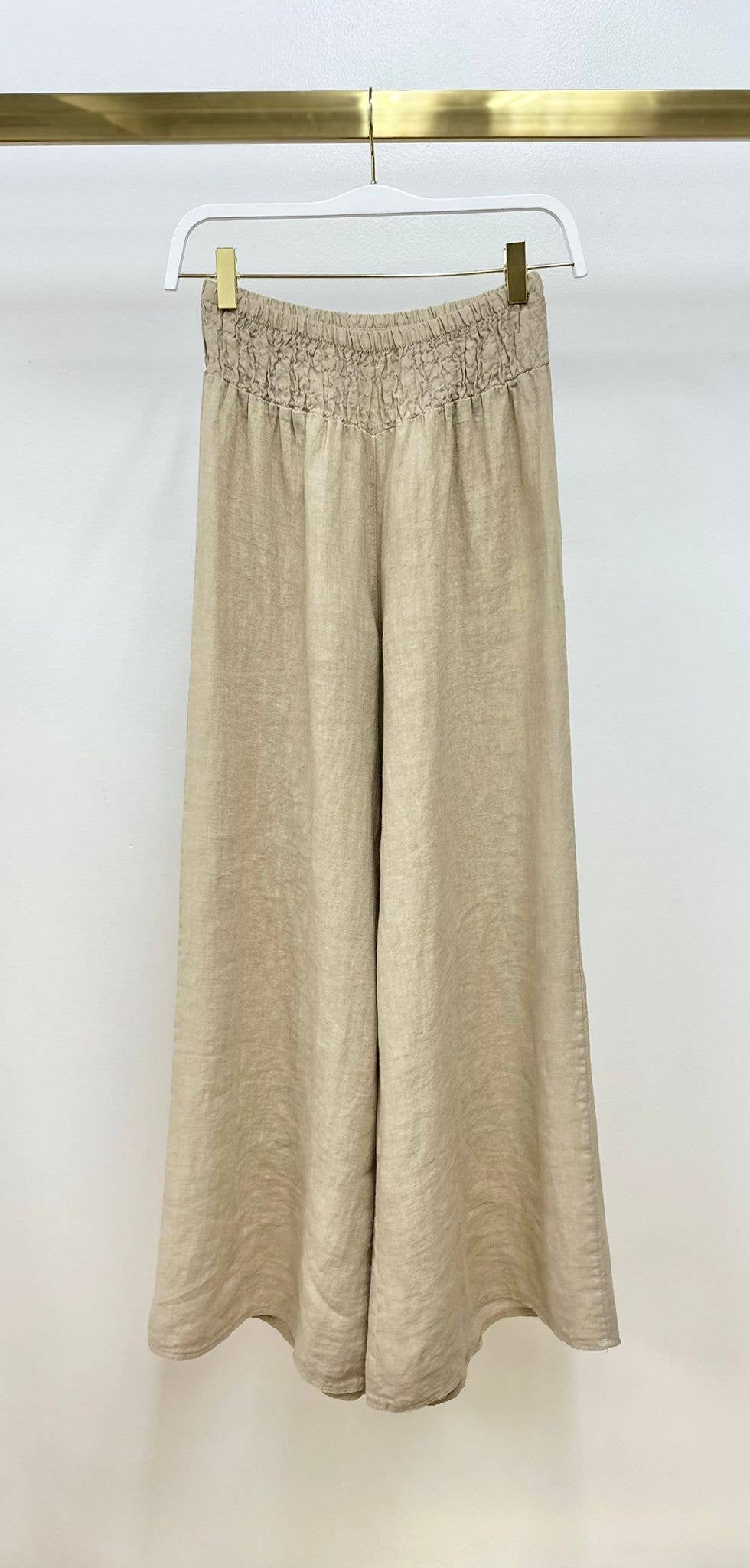 LINEN WIDE LEG: Earth Beige S