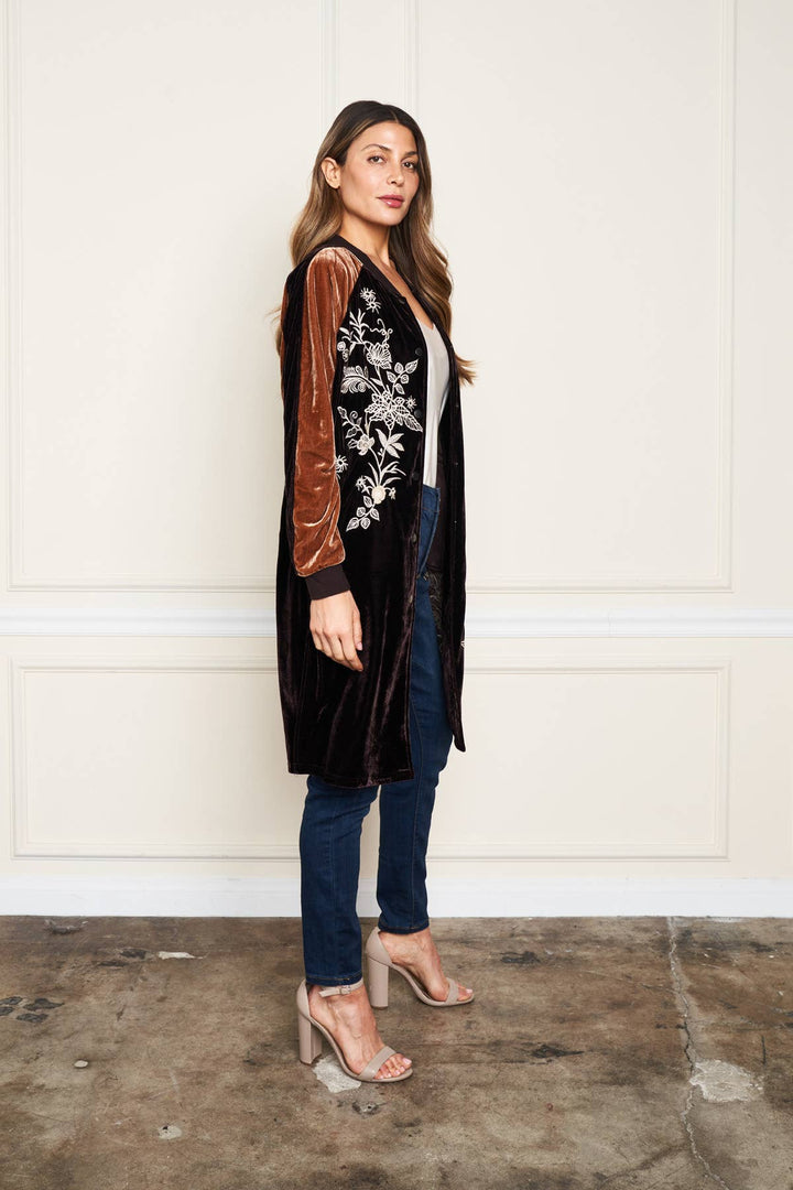 5677-MAD  Velvet Long Duster: Coffee/L