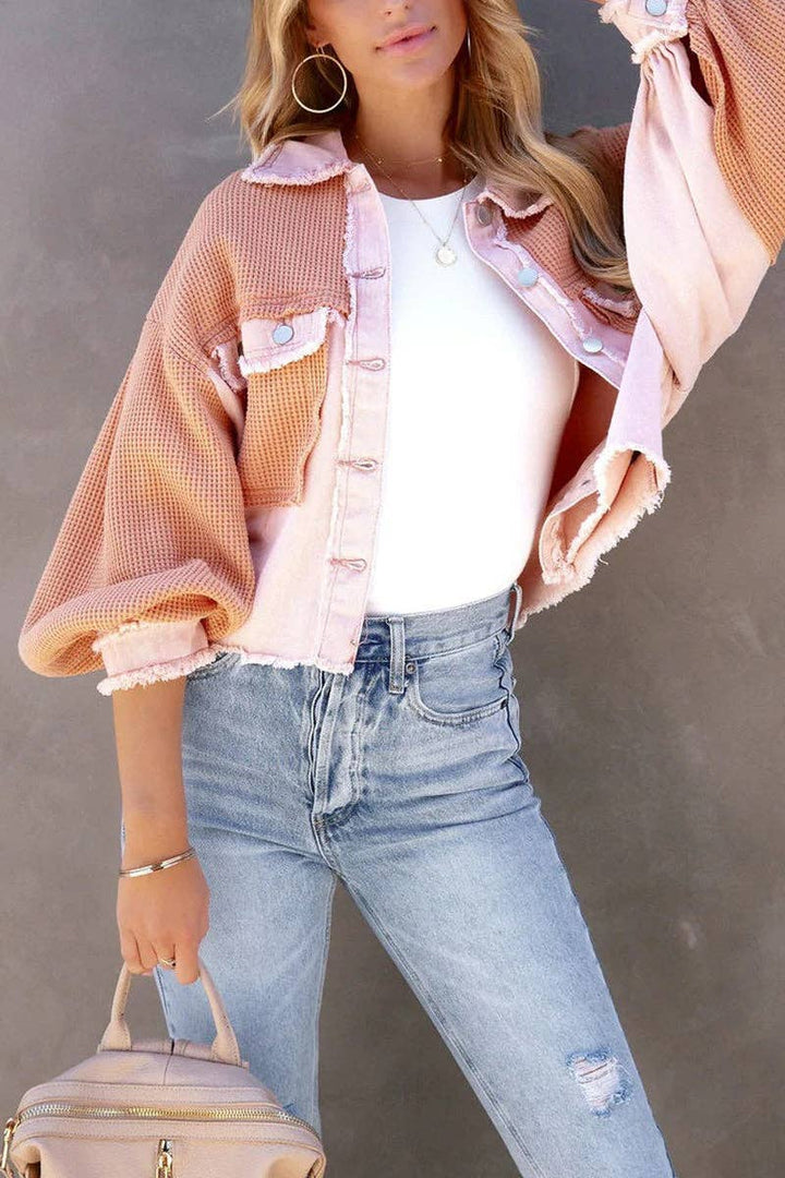 Waffle Patch Denim Jacket: PINK / M
