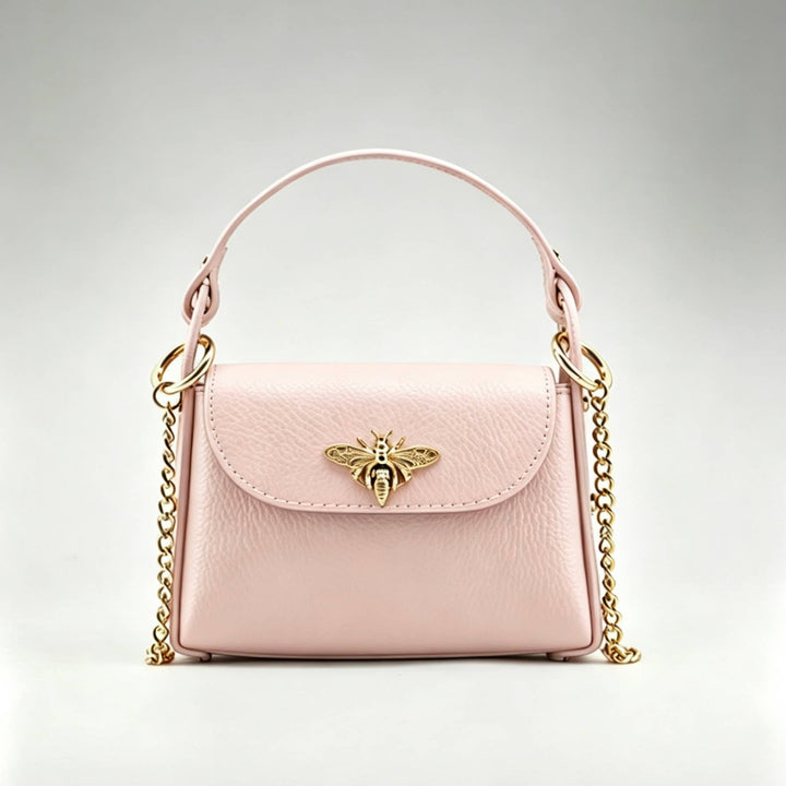 Mini Leather  Bag with Bee Clasp: Nero