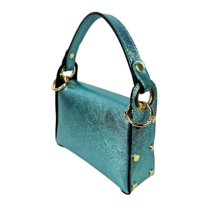 Metallic Leather Bag w/Studs and Bee: Gold
