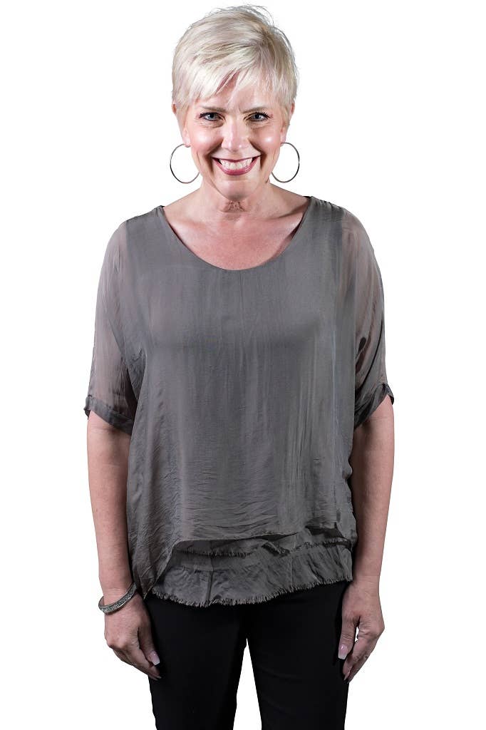 Adriana Silk Raw Edge Top (BQ209): Black