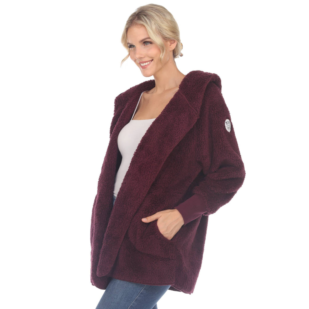 Plush Hooded Cardigan with Pockets: Purple / S/M