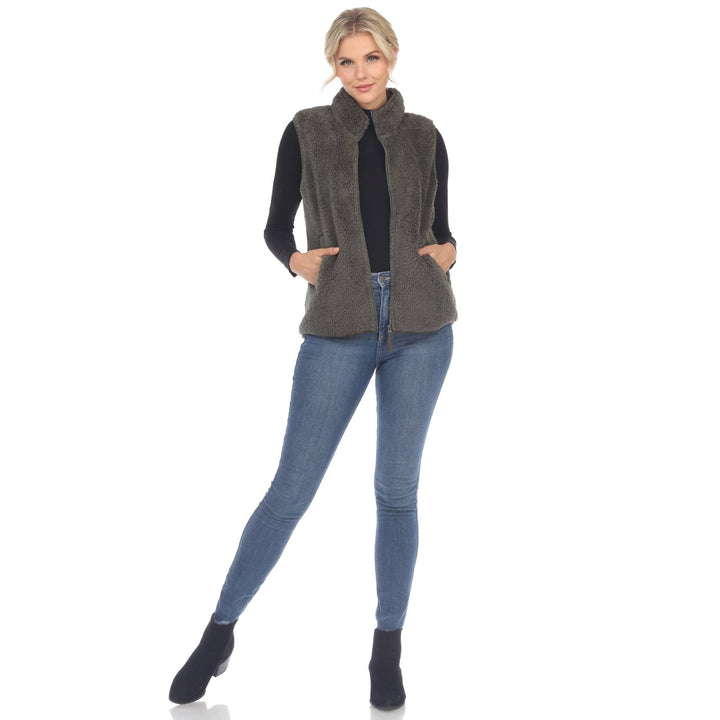 Zip up sherpa vest: Black / L