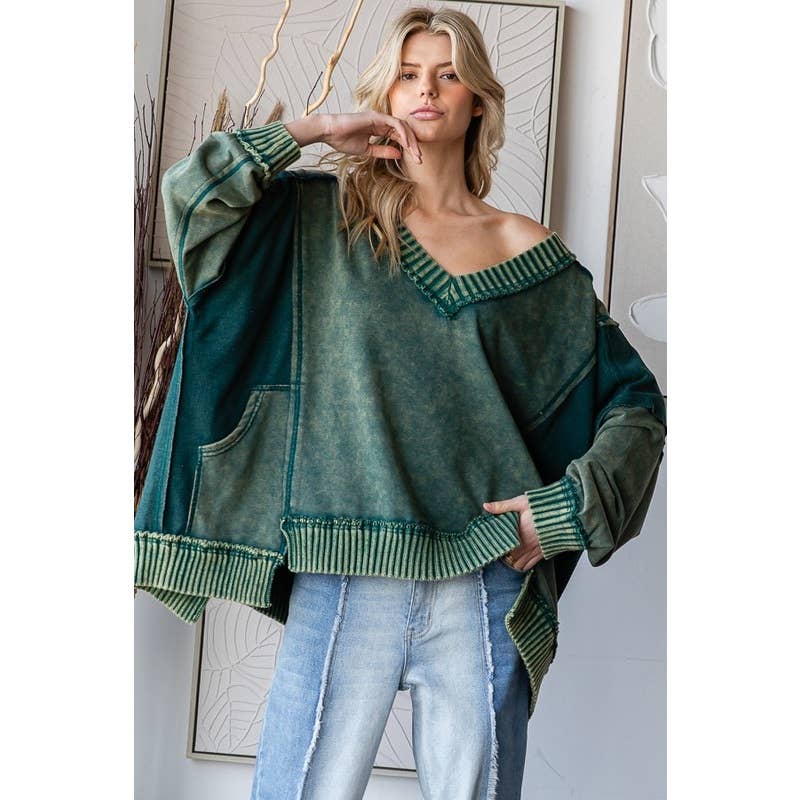 WIDE V NECK L/S TOP: BLACK