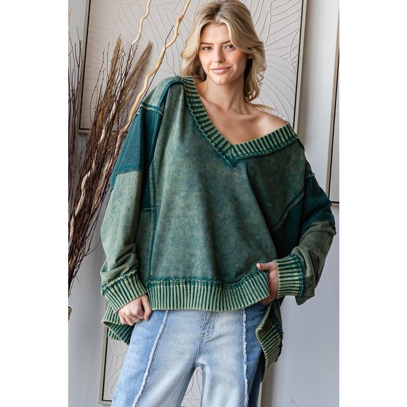 WIDE V NECK L/S TOP: BLACK