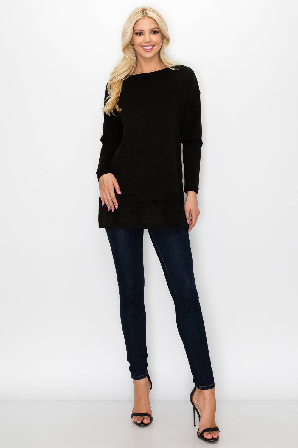 April Stretch Suede Tunic: BLACK / XL / 21136A