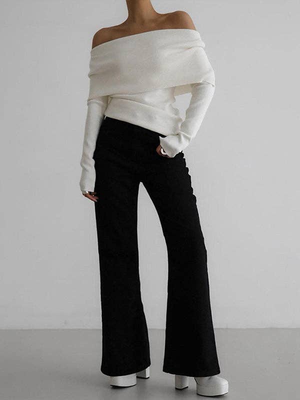Off Shoulder Sweater : RED / M