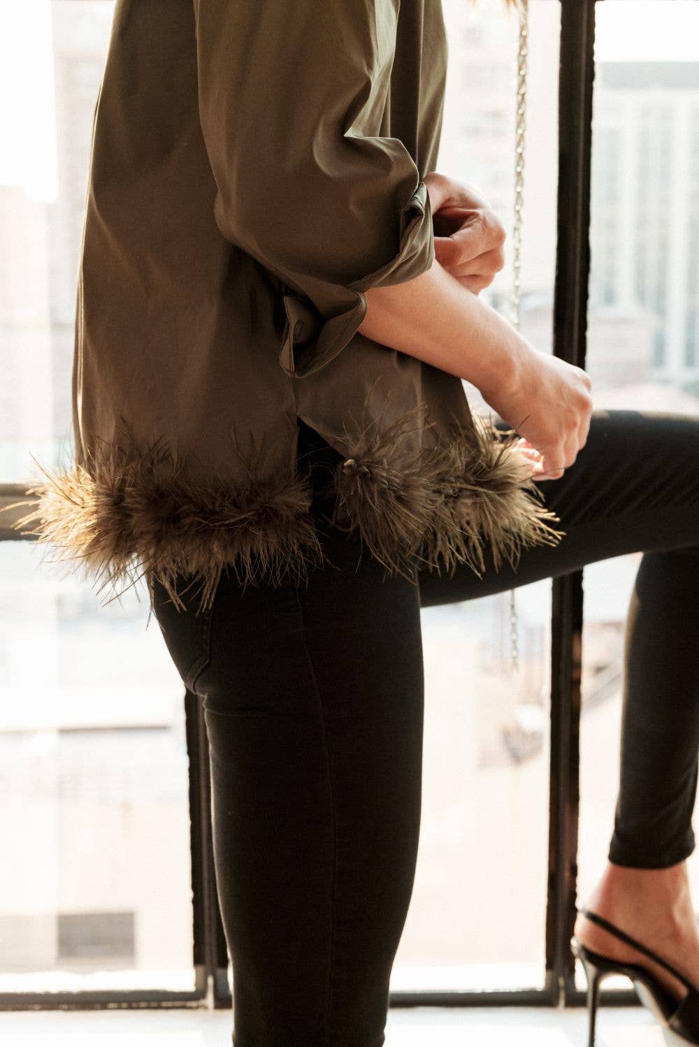 Feathered Top: Olive / M
