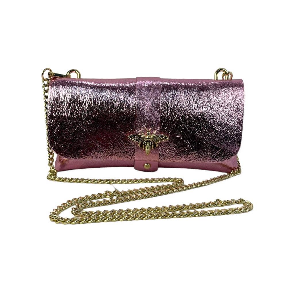 Leather Party Bag with Chain: Bottle Green