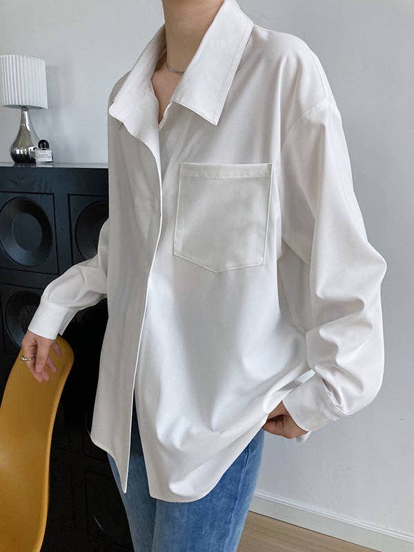 Buttoned Back Blouses: WHITE / L