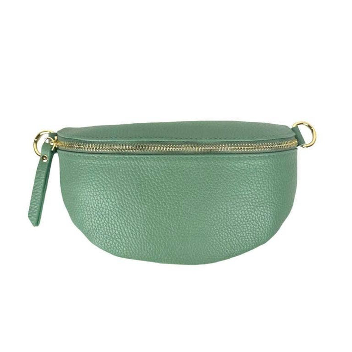 Italian Leather Waist Bag with Zipper: Taupe