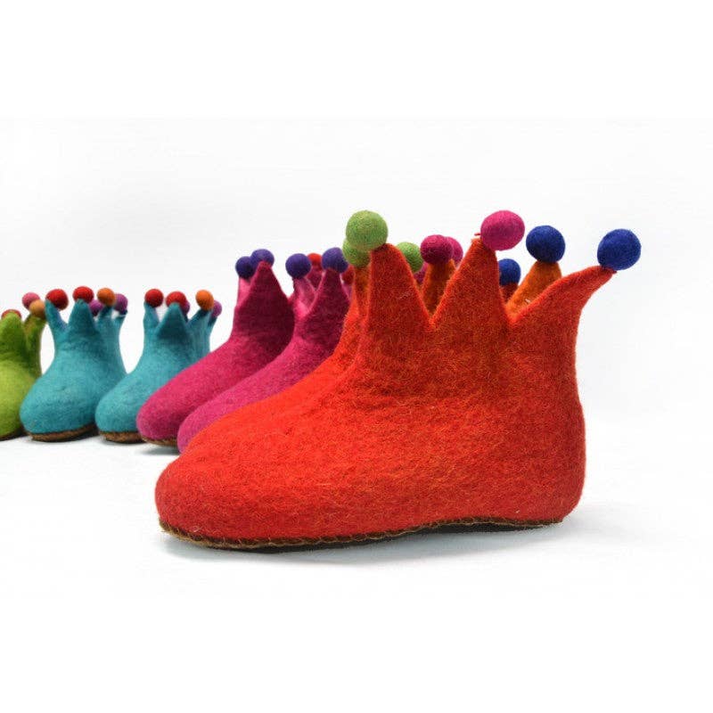 Felted Crown Shoes for Kids- : Red