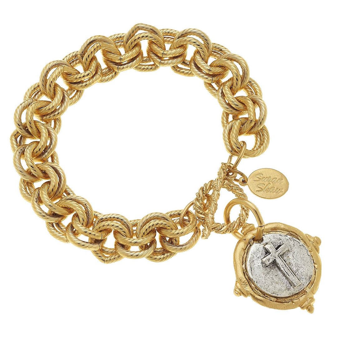 Silver Italian Intaglio Cross Bracelet