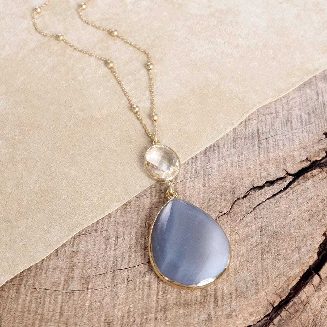 Long Neck Teardrop Stone Pendant Grey