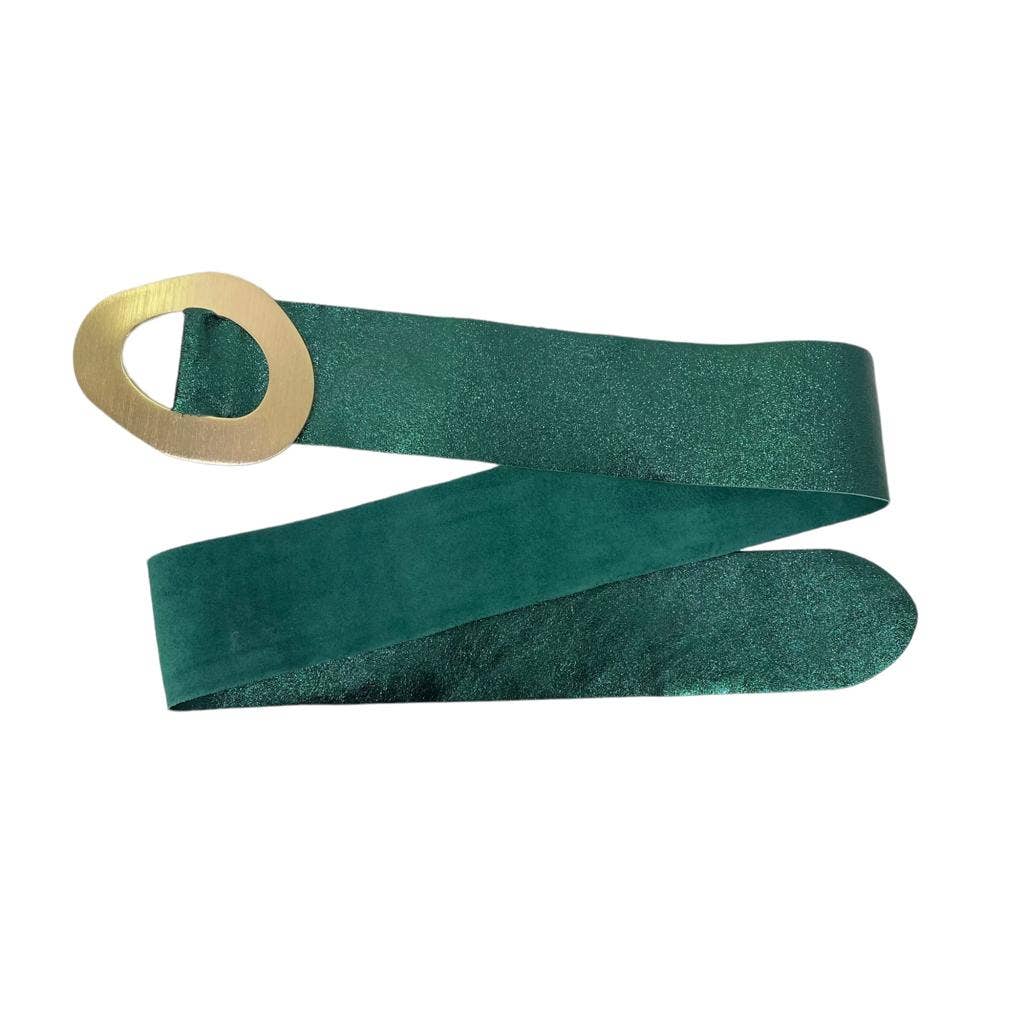 Metallic Leather Suede Belt : Olive green
