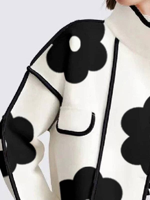 Flower Print L/S Coat: BLK/WHT XL