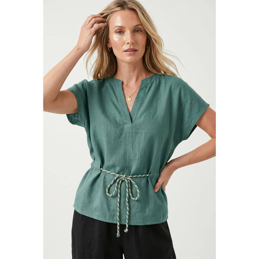 Rope Tie Waist Top: Taupe / L