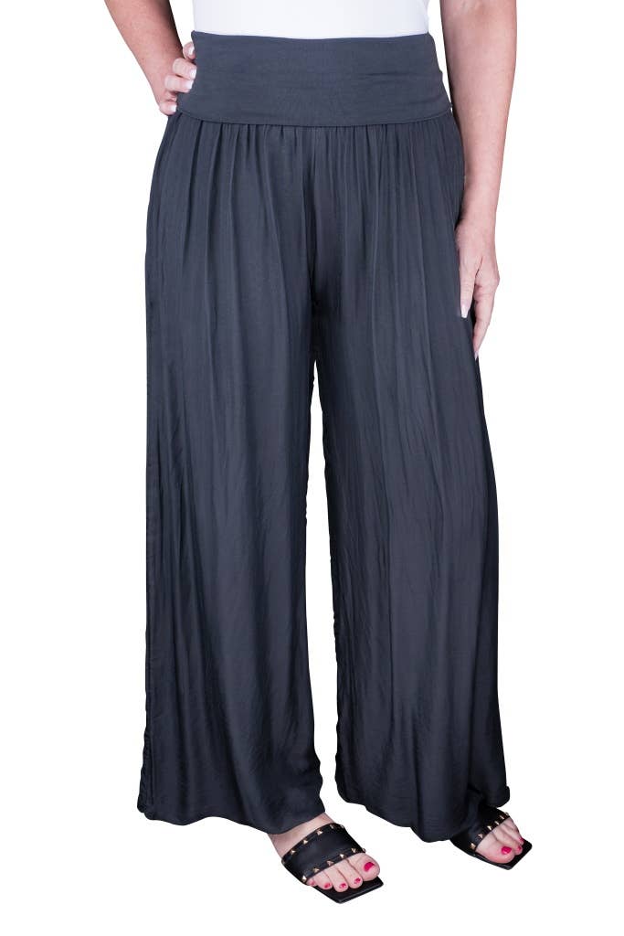 Foldover Waist Silk Pant (PL203):Navy