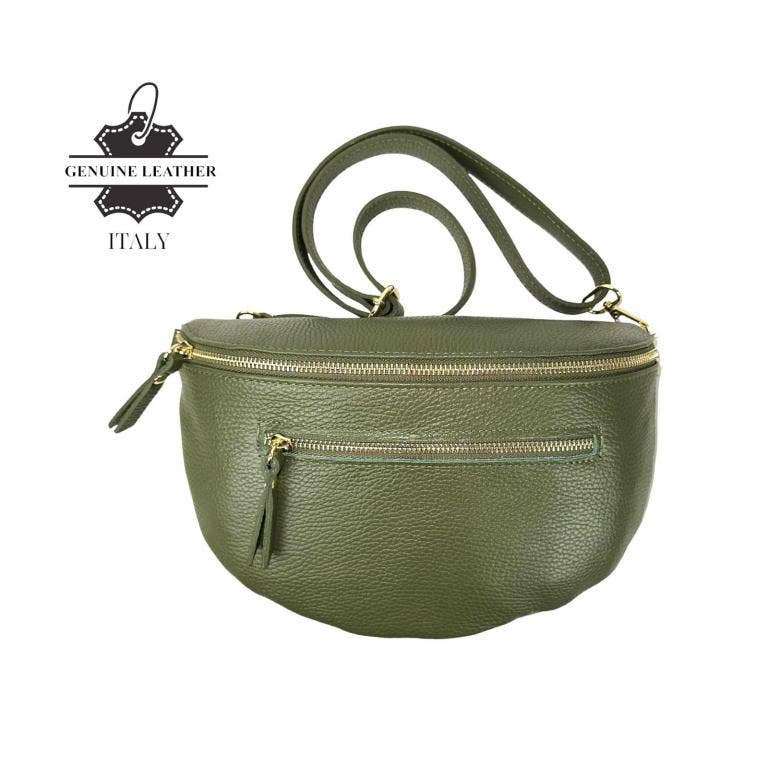 Large Italian Leather Waist Bag: Silver