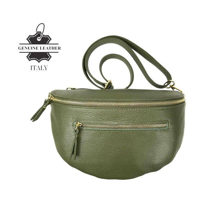 Large Italian Leather Waist Bag: Silver