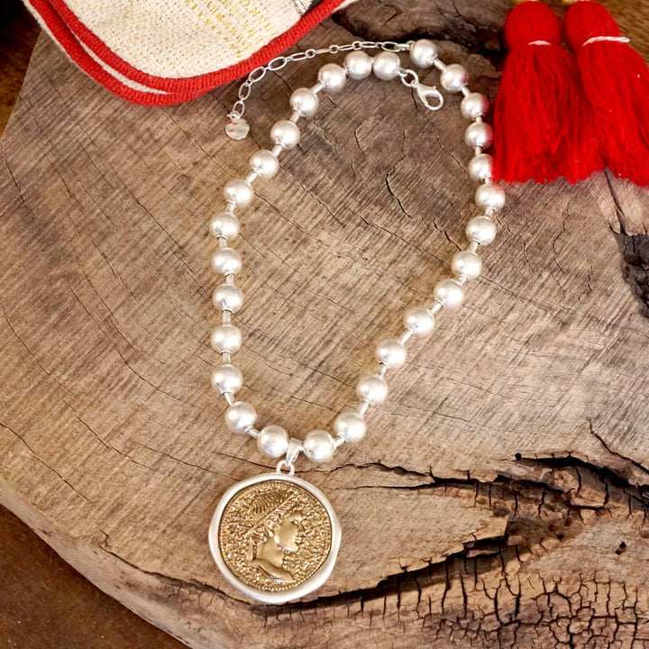 Coin Chunky Ball Chain  Neck: Silver
