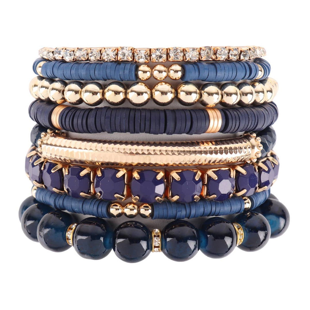 MIX BEAD CHARM STRETCH BRACELET: WHITE