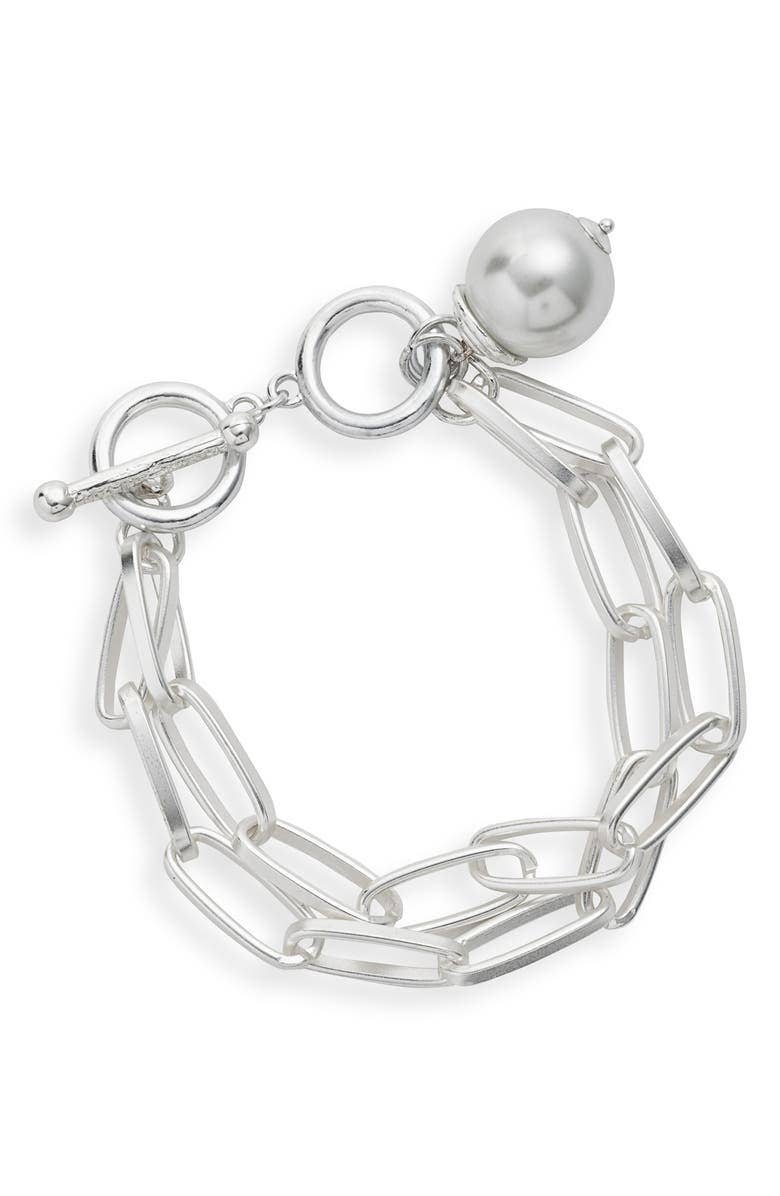 Cable Chain Bracelet with Pearl Charm: Gold
